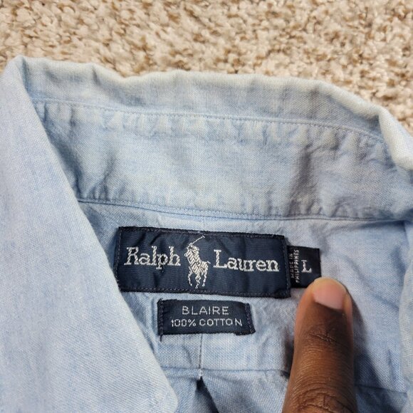 Polo Ralph Lauren Denim Shirt Mens Large Button Down Blaire Long Sleeve Stains* - Picture 2 of 10